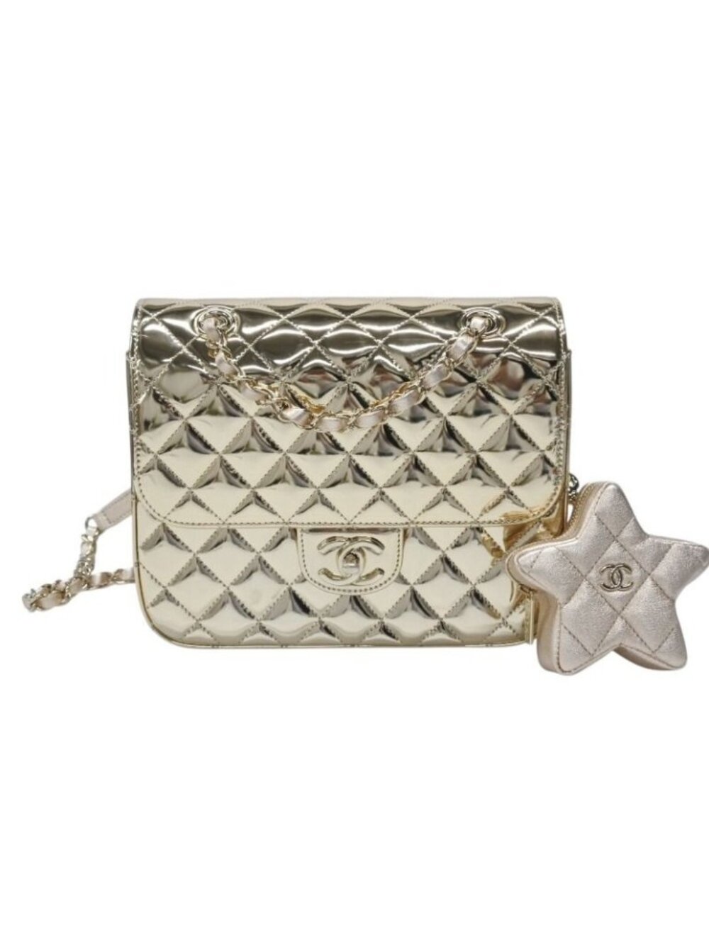 Chanel Quilted Patent Leather Chain Backpack Gold Random Plate